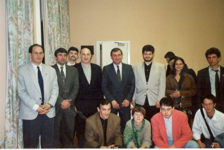 With members of the delegation of the Republic of Abkhazia in Kilmarnock, Sukhum twin city, Scotland, May 24, 1994