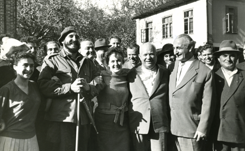 Fidel Castro, Nikita Khrushchev and Bagrat Shinkuba, Duripsh village, May 1963