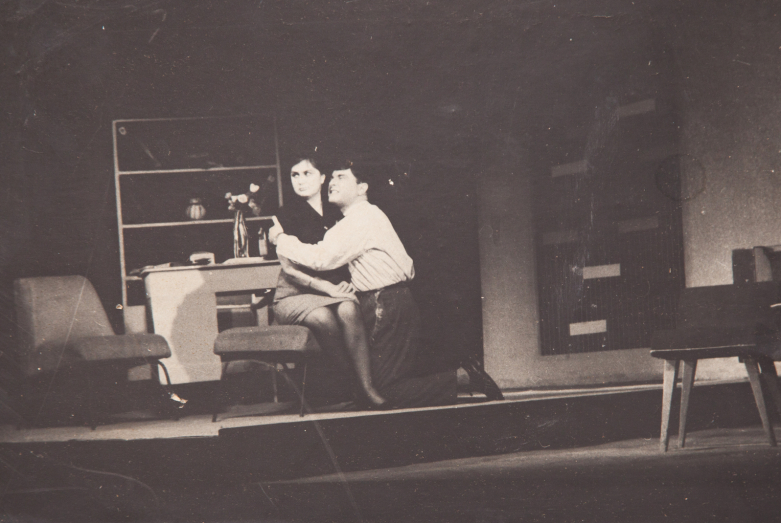 Sharakh Pachalia as Ahmet in Nazik Hikmet's performance “Odd”, staged by Nikolay Chikovani. In the photo: Eteri Kogonia and Sharakh Pachalia. Photo is published for the first time