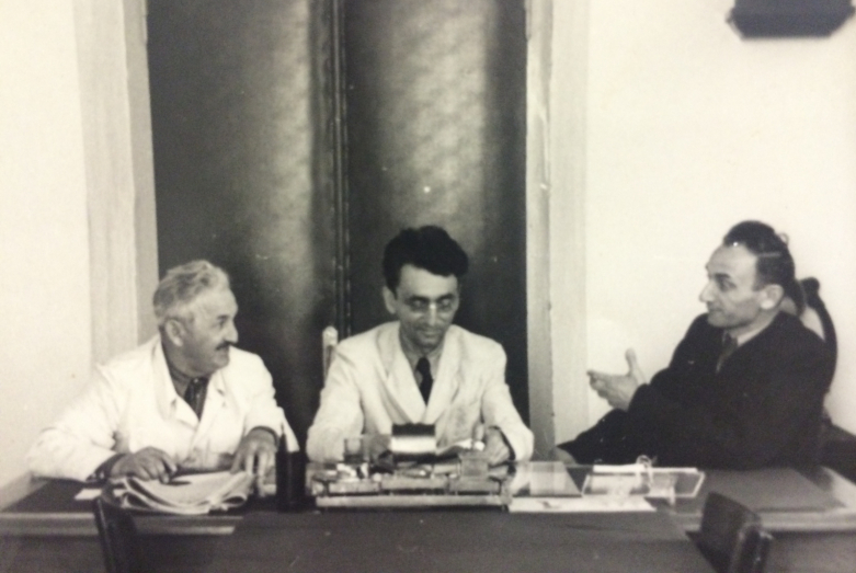 In the photo from left to right: Boris Janashia, Khukhut Bgazhba, Georgy Dzidzaria
