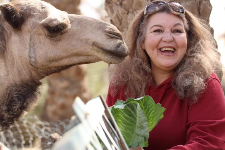 Amina Abaza and camel Saad in Saqqara