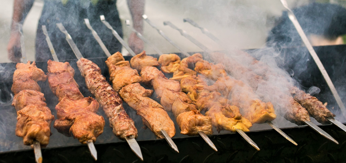 Meat treats were prepared here and served directly from the barbecue to guests